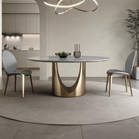 Ensemble de table à manger Dubai Stone Circle 8 places, meubles de cuisine royaux en béton, design de plateau tournant, chaises de table à manger minimalistes