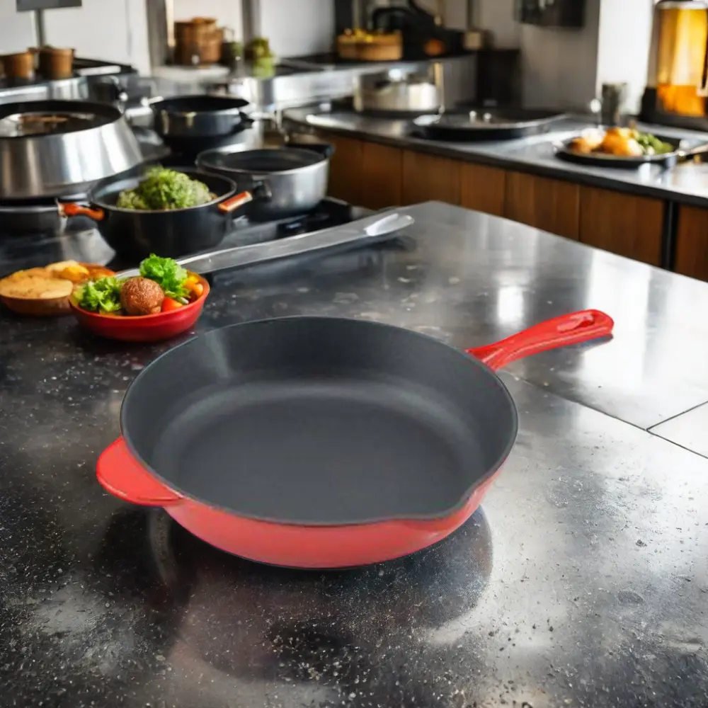 Enamel non stick cookware light weight cast iron deep frying pan skillet