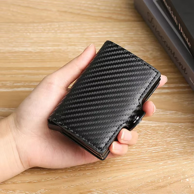 Custom LOGO Pop-Up Card Holder Custom Packing Carbon Fiber, Anti-RFID Blocking, Large Capacity Double Layer Wallet