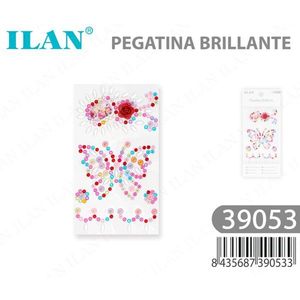 Ilan Adesivi Brillanti 39053 Multicolore a Forma di Farfalla con Strass - Product Image 1