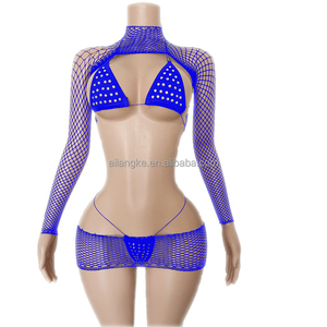 Vadulyer Vente en gros Design original Body en résille 3 pièces Tenue de danse sexy <span class=keywords><strong>Costume</strong></span> de rave Tenue de performance Strass - Product Image 5