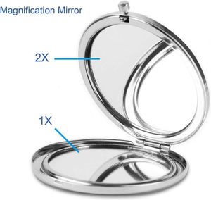 Petit miroir de maquillage compact rond argenté grossissant pour sac à main, idéal pour les voyages - Product Image 2