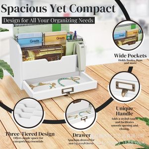 Wooden Envelope Storage Box Multi Layer Document Organizer Drawer Style Office <b>Desktop</b> Storage White Rectangle Solid Color - Product Image 2