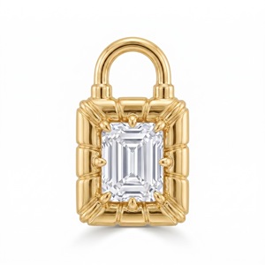 Colgante de Acero Inoxidable F360 con Forma de Candado Marquise y Geometría Cuadrada Entrelazada, con Circonitas Transparentes Engastadas, Baño de Oro PVD al Vacío, Sin Decoloración - Product Image 4