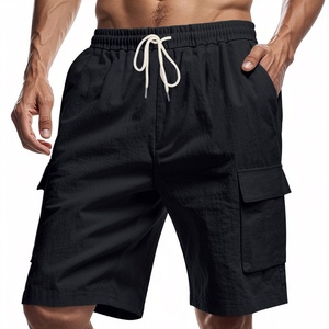 Nouveau short en lin décontracté de couleur unie pour hommes d'été OEM, cinquième pantalon, short de travail multi-poches, respirant, léger et confortable - Product Image 3