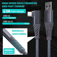 Kabel Data USB 3.1 ke Tipe C 90 Derajat Sudut Kanan 16FT 5M Tipo C USB Cavo untuk Oculus Quest 2 VR Link Cable