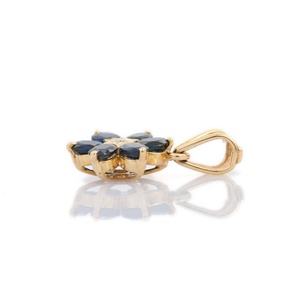 Pendentif floral en or jaune massif 14 carats fait à la main avec saphir bleu naturel diamant pendentifs fins de luxe breloques pour les fêtes de femmes - Product Image 3