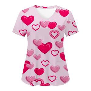 Blusa de Uniforme Hospitalario para Mujer, Cuello en V, Estampado de Corazones, Tejida - Product Image 4