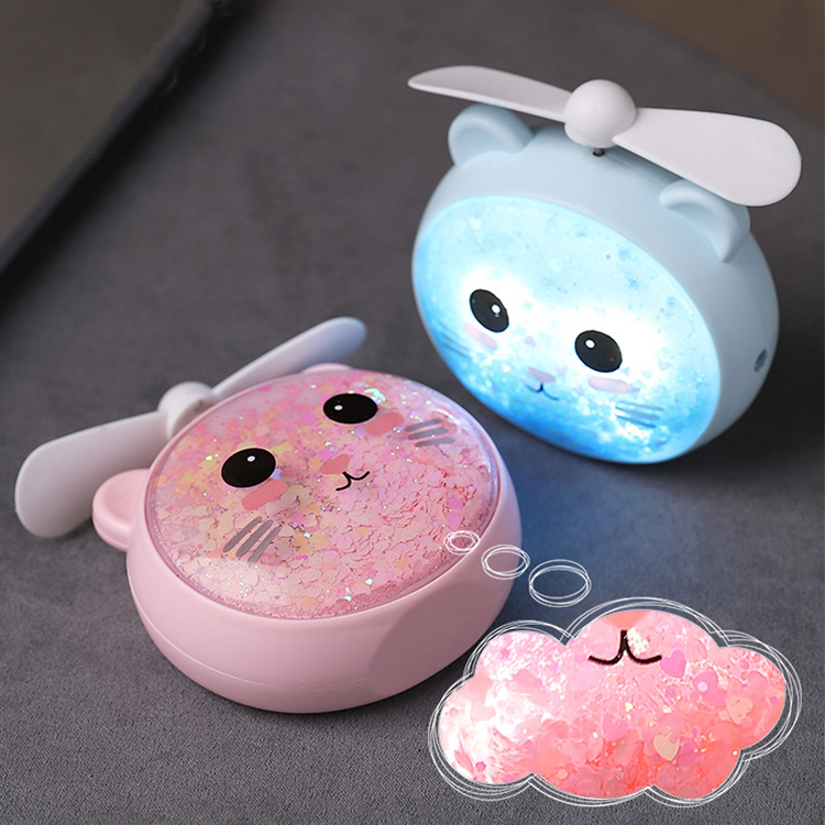 Мультяшный ночник с зыбучим песком, USB-зарядка, мини ручной вентилятор, уличный портативный маленький вентилятор для студентов и общежитий