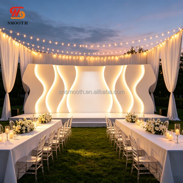 SMOOTH New Custom 3D LED Light up Backdrop White PVC Wedding Stage Photo Background for Event Banquet Rental Decor