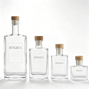 Bouteilles en verre carrées plates <span class=keywords><strong>de</strong></span> 50 ml, 100 ml, 200 ml, 500 ml pour vodka, spiritueux, whisky, <span class=keywords><strong>rhum</strong></span>, liqueurs avec bouchon en liège - Product Image 1