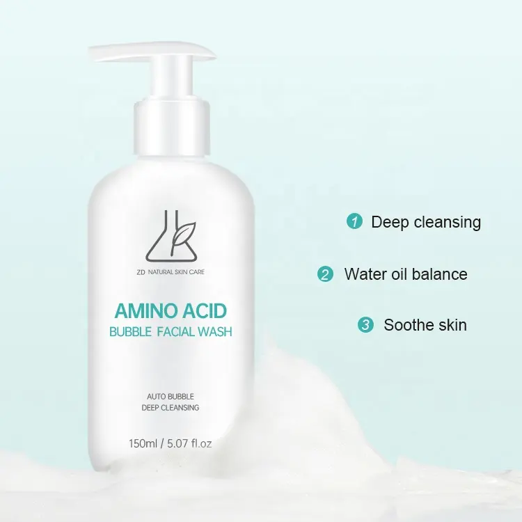 Tùy chỉnh nhãn hiệu dầu kiểm soát Hydrating Sữa rửa mặt axit amin hữu cơ tự nhiên mụn mặt rửa lỗ chân lông sạch hơn