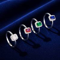 Cincin Perak Sterling 925 Potongan Emerald Halo 4 Warna Set CZ Pave Wanita Elegan Perhiasan Pengantin Berkualitas Grosir Lot Partai Besar