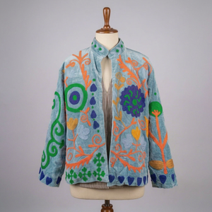 <b>Women</b> <b>Light</b> Blue Floral Embroidered <b>Jacket</b> | Wholesale Fashion Outerwear | Indian Manufacturer | Custom Bulk Orders - Product Image 1