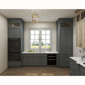 Il miglior layout della base dell'isola ad angolo in legno non finito progetta le porte dell'armadio shaker in rovere massello <span class=keywords><strong>cucina</strong></span> europea moderna - Product Image 4