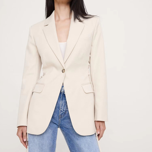 Blazer ajusté à revers crantés, simple boutonnage, taille ajustable latérale à lacets, design unique, style urbain, bureau - Product Image 2