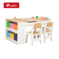 Table et chaises multifonctionnelles en bois pour enfants avec bacs de rangement, plateau réversible et organiseurs colorés W08G516