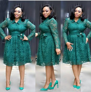 Abito Elegante da Donna Autunno 2026, Linea A in Pizzo, Antirughe, Vintage, Tinta Unita, Maniche Lunghe, Lunghezza al Ginocchio, per Ufficio e Club - Product Image 5