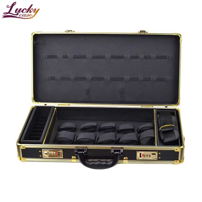 Alumínio Barber Case Portable Golden Color Alta Qualidade Profissional Mala Combinação Bloqueio Stylist Tool Box Organizer Case