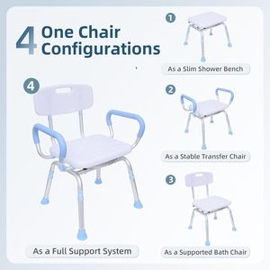 Chaise de douche robuste avec accoudoirs et dossier pour personnes <span class=keywords><strong>âgée</strong></span>s et handicapées, tabouret de douche réglable en hauteur pour l'intérieur de la douche - Product Image 2