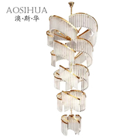 Lustre moderne de luxe en fer forgé avec cristaux et fonction rotative pour salon, grande taille, suspension LED à intensité variable