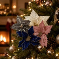 Nouvelles Fleurs Artificielles de Noël Poinsettia de Qualité, Décoration en Polyester, Couleurs et Tailles Personnalisables pour Arbre, Intérieur, Maison, Fêtes