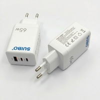Adaptateur de chargeur USB-A+2*USB-C 65W, fonction PD QC3.0, chargeur super rapide de haute qualité pour alimentation d'ordinateur portable, protection OTP