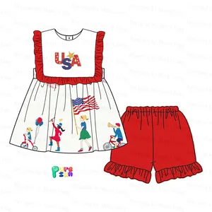 Puresun baixo moq atacado boutique roupas Set 4 de julho bebê roupas patriótico roupas meninas conjuntos de roupas