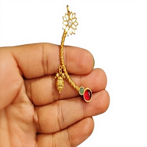 Elegantes pendientes colgantes de flor chapados en oro con circonita roja y esmalte verde para mujer, joyería de boda de estilo vintage - Product Image 2