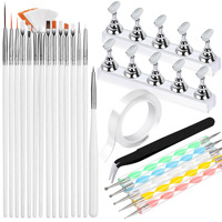 Juego de 24 Herramientas para Decoración de Uñas, Soportes Magnéticos para Uñas, 15 Pinceles, 5 Bolígrafos de Puntos, Cinta Adhesiva, Pinzas, Venta al por Mayor