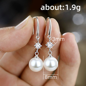 Orecchini pendenti con perle barocche per donna, eleganti gioielli pendenti a forma di amo da pesca - Product Image 5