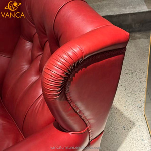 Classique élégant Top Grain en cuir véritable <span class=keywords><strong>vin</strong></span> <span class=keywords><strong>rouge</strong></span> cigare chaise en bois massif chaise de loisirs avec aile arrière salon canapé chaises - Product Image 6