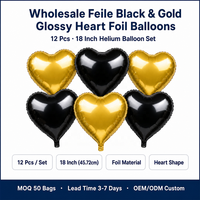 Ballons en aluminium Feiel Cœur Noir et Or, 12 pièces, 18 pouces, version brillante, pour Anniversaire, Nouvel An, Baby Shower, Anniversaire de Mariage