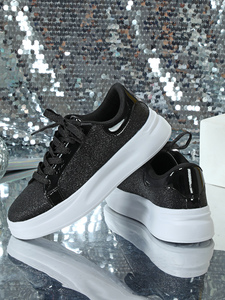 New Hot Product Brand Trendy Lace up <strong>Sneakers</strong> for Women Party Dress Glitter Girls Shoes Flat White Bling Bling Fashion Design - Product Image 6