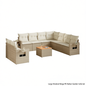 Conjunto de Sofás de Jardín de Mimbre Sintético PE Beige Modular Grande, Muebles de Exterior de Diseño Moderno para 10 Personas - Product Image 1