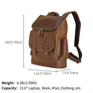 Dujiang Crazy Horse Leather <b>Backpack</b> Top Layer Cowhide Retro Laptop Bag Unisex Outdoor Travel <b>Backpack</b> - Product Image 4