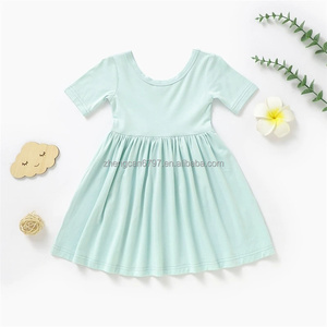 Gonne di bambù su misura per bambini in stile bambino bambini vestiti per 6-9 <span class=keywords><strong>mesi</strong></span> estate a maniche corte abito con volant - Product Image 4
