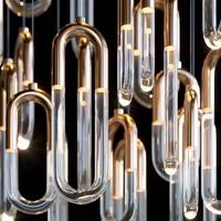Luminaire suspendu en cristal de verre en forme de tube en U, personnalisé Firelux, haut de gamme, pour villa d'hôtel de luxe, salon.