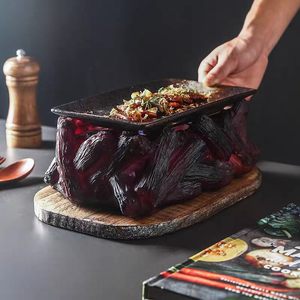 Plaque <span class=keywords><strong>de</strong></span> cuisson en charbon <span class=keywords><strong>de</strong></span> bois volcanique noir <span class=keywords><strong>de</strong></span> style japonais, utilisable sur glace sèche pour un effet artistique, <span class=keywords><strong>vaisselle</strong></span> créative - Product Image 3