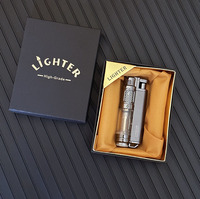 Encendedor de Antorcha de Llama Azul Recta al por Mayor, de Aleación de Zinc, a Prueba de Viento, de Butano, con Tanque de Gas Visible, para Hombre, Logotipo Personalizado, Venta a Granel