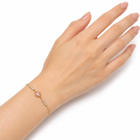 Bracelet ajustable double barre en acier inoxydable plaqué or 18 carats avec zircon rose en forme de lune pour femme – Cadeau de fête tendance en gros