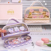Haute apparence Double mignon stylo Transparent sac grande capacité Simple fermeture éclair étudiant Portable porte-crayon pochette à crayons