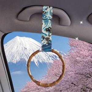 Anneau Tsurikawa JDM rond en bois, poignée universelle en nylon argenté pour intérieur de voiture, train, bus - Product Image 2
