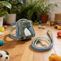 Sac à dos en peluche à imprimé animal mignon et tendance, ensemble laisse et harnais pour animaux de compagnie, style denim, sangle de poitrine réglable pour chiens et chats de petite et moyenne taille
