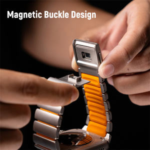 Bracelet magnétique de luxe Aibangjia en <span class=keywords><strong>acier</strong></span> inoxydable et silicone <span class=keywords><strong>pour</strong></span> Apple Watch Series 11 10 9 8 7 6 5 SE 46 49 mm - Product Image 2