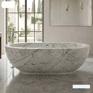 Baignoire autoportante en marbre blanc naturel, ovale, polie, monobloc, pour hôtel, villa, salle de bain - Product Image 1