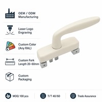 Manilla Espagnolette para Ventana de Aluminio, Apertura Exterior, para Áreas Públicas, Cuello Grueso, Palanca Ergonómica, Horquilla de Aleación de Zinc, 20-60mm, OEM