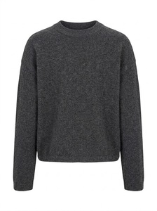 Pull en tricot court gris pour femme avec lettre brodée, pull décontracté pour toutes les saisons - Product Image 2