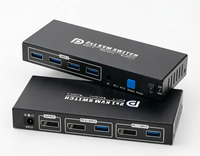 Commutateur KVM JustLink 2X1 DP avec boîtier métallique pour 2 ordinateurs, 1 moniteur 8K60Hz, 4 ports USB 3.0, clavier/souris partagés