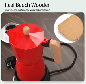 Cafetière électrique rétro 2026, type Moka, avec poignée en bois, design nordique, <span class=keywords><strong>6</strong></span> <span class=keywords><strong>tasses</strong></span>, style cuisinière électrique - Product Image 4